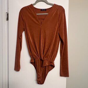 Burnt Orange Long-sleeve Button Close Bodysuit